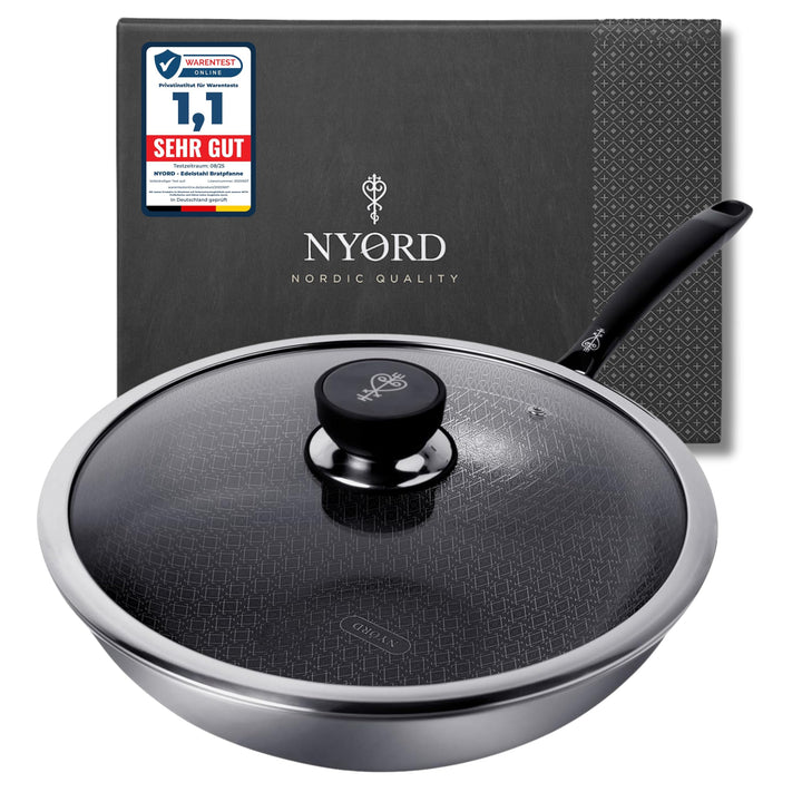 NYORD Wokpfanne [TESTSIEGER] | Antihaft Pfanne 30cm 5,5L | Hybrid Keramikbeschichtung Edelstahl Wok