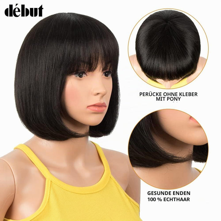 DÉBUT Echthaar Perücke mit Pony kurz Perücke Bob Pixie 10A brasilianisches Virgin Remy Hair 20cm 103