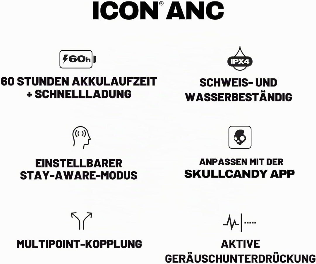 Skullcandy Icon ANC Wireless On-Ear Bluetooth Headphones, Active Noise Cancelling, Up to 60 Hours Ba