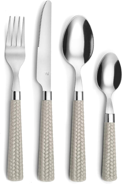 Amefa PAILLE Besteck Set 6 Personen | Essbesteck 24-teilig | helle Griffe im Flechtdesign | Besteck