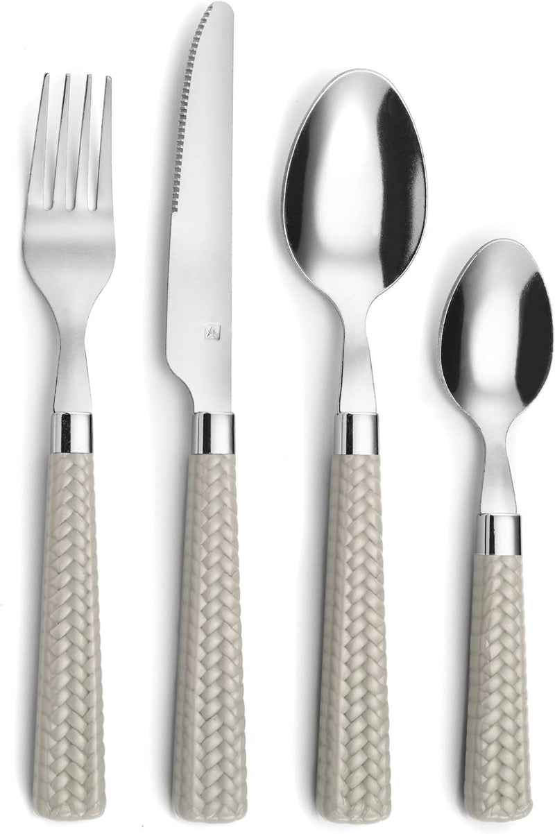 Amefa PAILLE Besteck Set 6 Personen | Essbesteck 24-teilig | helle Griffe im Flechtdesign | Besteck