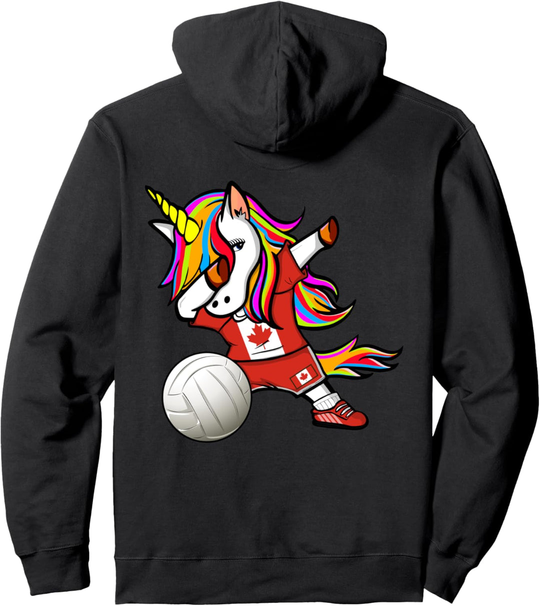 Lustiger Dabbing Einhorn Kanada Volleyball Kanadische Flagge Pullover Hoodie