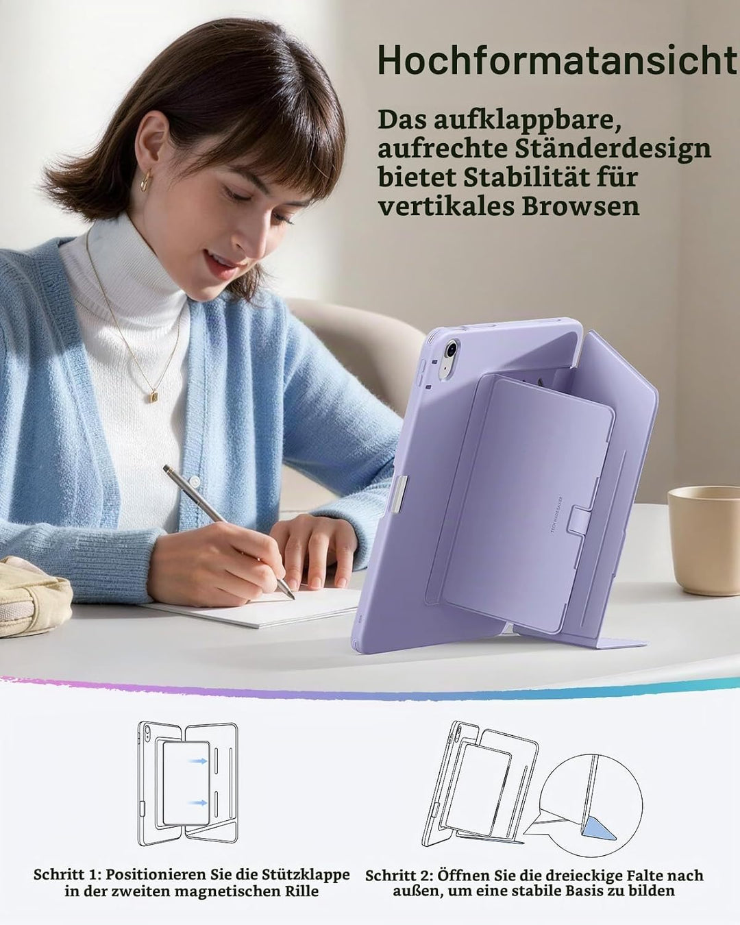 ESR Hülle für iPad Air 13 Zoll (2026/2025/2024) M4/M3/M2, Vertikale Stand, Mehrere Standwinkel, Ultr