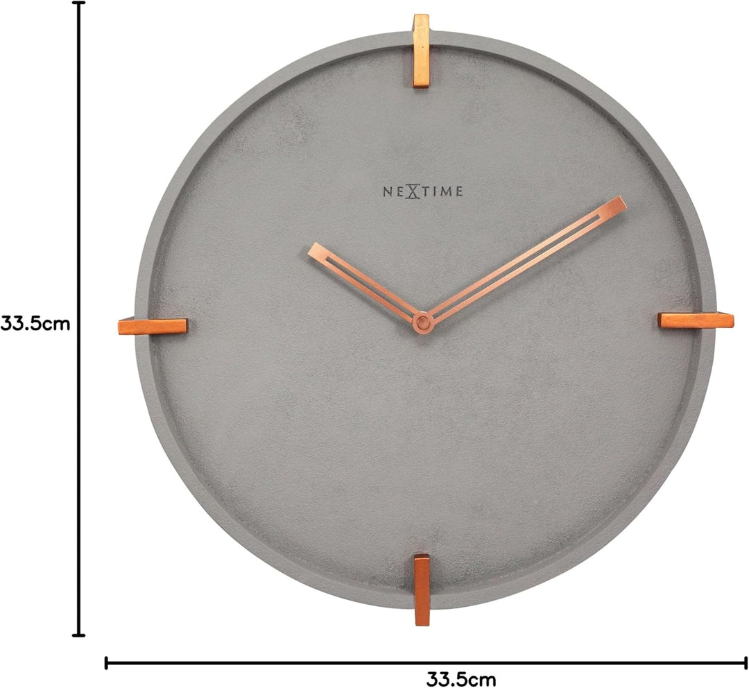 NeXtime Designer Wanduhr Beton „3515-Mohawk Wall“ Wanduhr, leises Uhrwerk, Kupferelemente, 32 cm