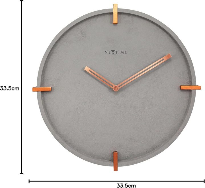 NeXtime Designer Wanduhr Beton „3515-Mohawk Wall“ Wanduhr, leises Uhrwerk, Kupferelemente, 32 cm