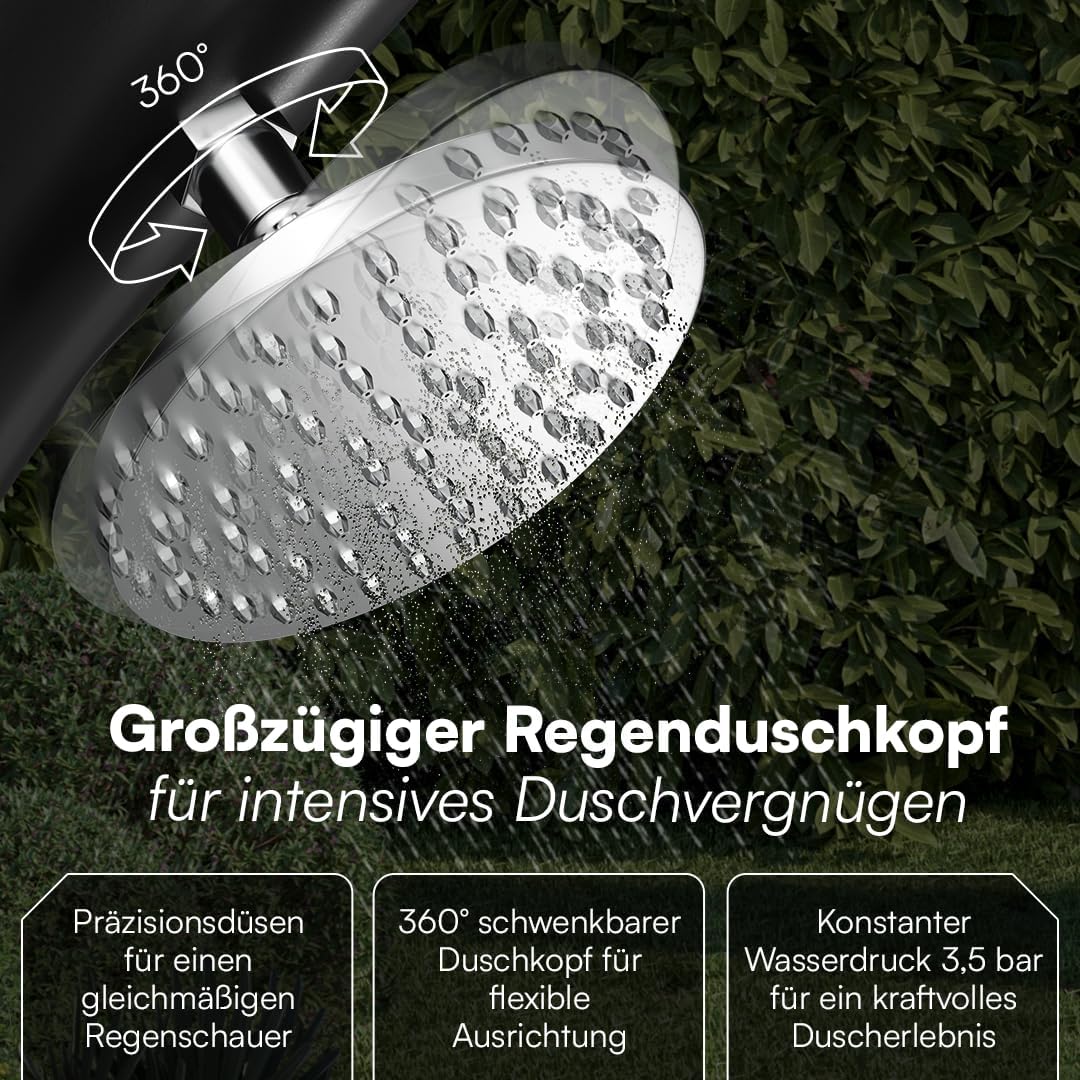 STEELSØN Selara Solardusche 40 L ohne Bodenplatte – Gartendusche bis 60° C – Pooldusche gebogen Camp