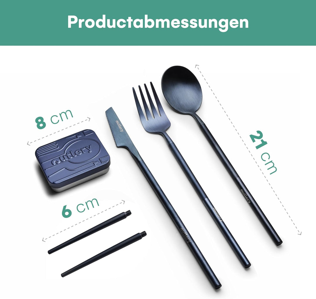 Reisebesteck von Outlery - Camping Besteckset für 1 Person mit Essstäbchen und Etui in Hosentaschenf