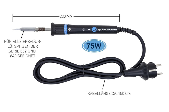ERSA PTC70 Lötkolben 75W bis 450°C temperaturgeregelter Lötkolben 230V inkl. Ablageständer mit RESIS
