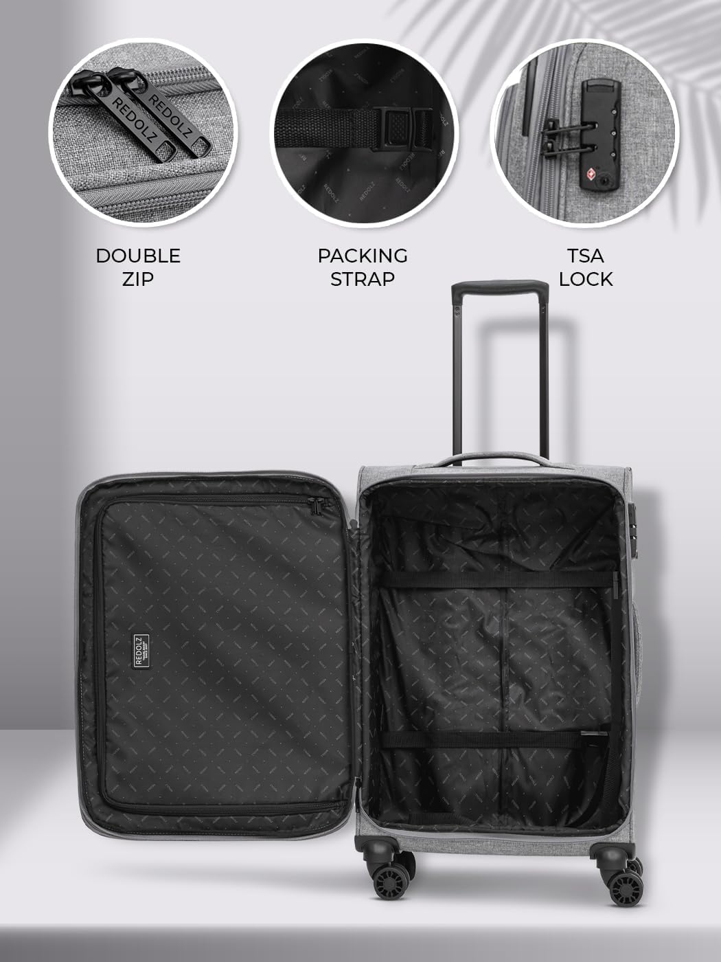 REDOLZ MEDIUM Weichschalen Koffer für Männer & Frauen | Leichter Trolley 67 cm mit 4 Doppelrollen &