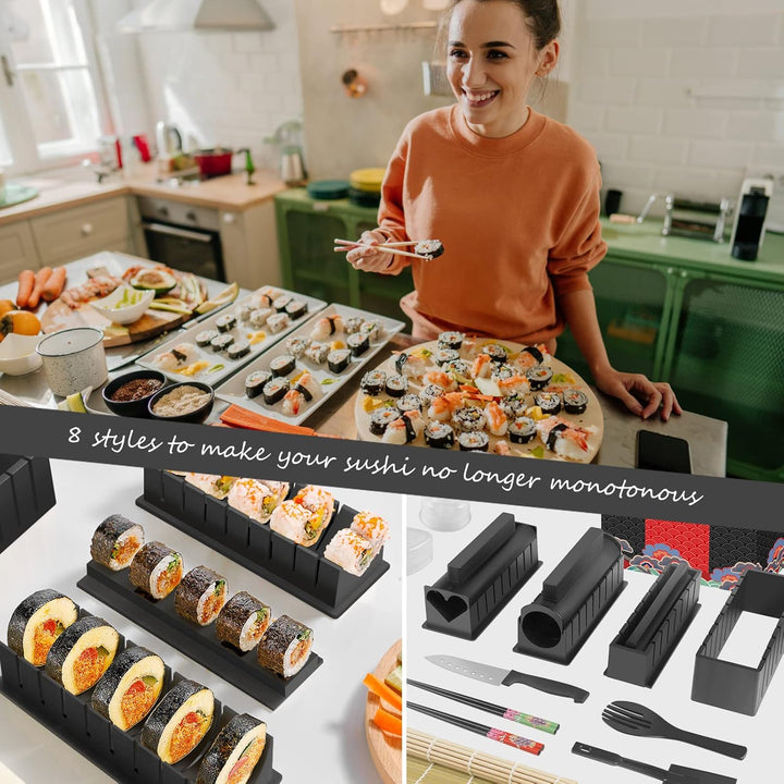SKYSER Sushi Maker Kit, 17 Pieces Sushi Maker Set for Beginners, 8 Shapes Sushi Making Kit Complete,