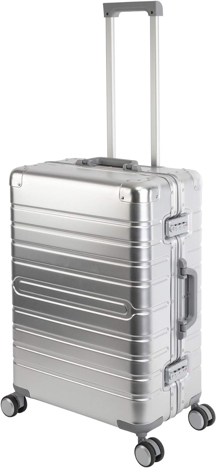 Travelhouse Oslo Alu Reisekoffer Silber M-65cm Hartschalenkoffer Reisetrolley Suitecase Trolley 2X T