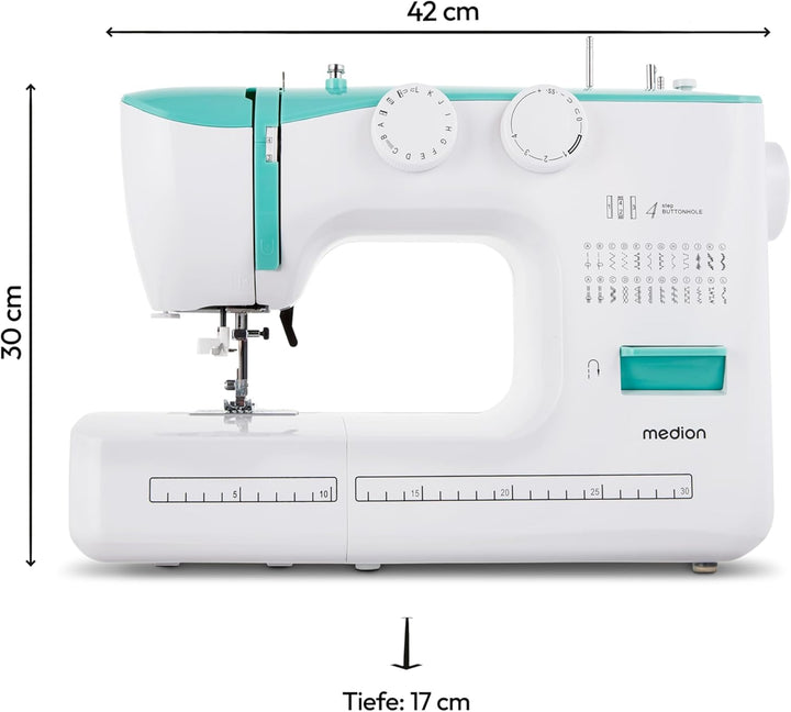 MEDION Freiarm-Nähmaschine SM60 (60 Watt, 60 verschiedene Stichmuster mit Knopflöchern, LED Nählicht