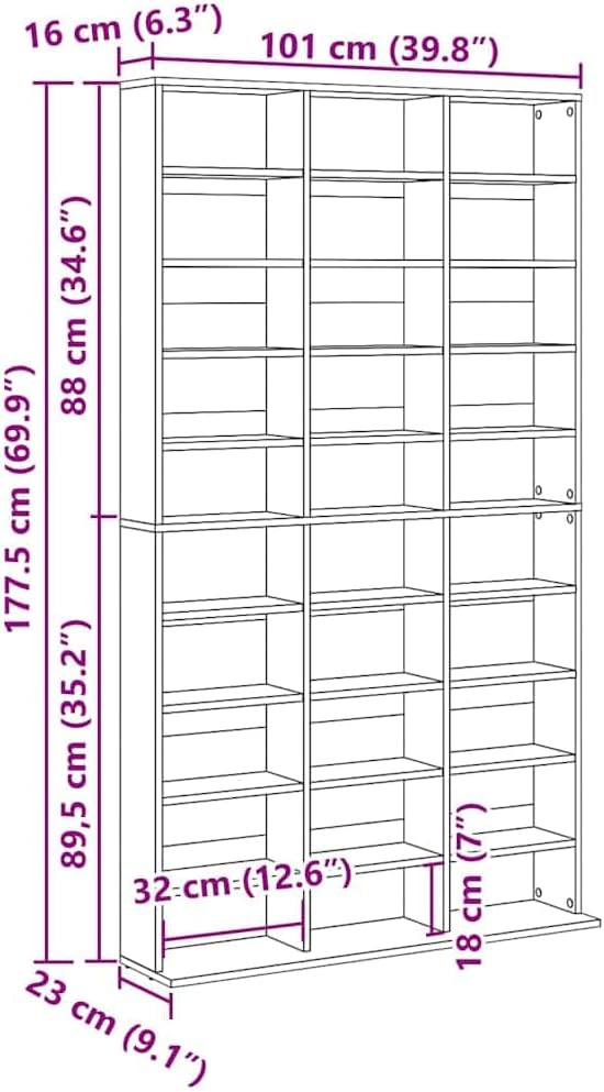vidaXL CD Regal mit Regal Altholz 101 x 23 x 177,5 cm Holzwerkstoff, Moderner, rechteckiger Mediensp