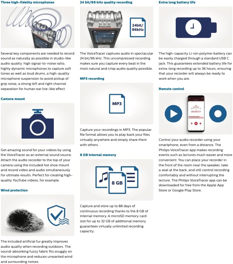 Philips VoiceTracer Audiorecorder Diktiergerät DVT6110, DVT7110 Single, Single