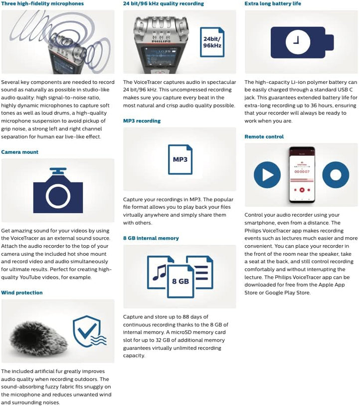 Philips VoiceTracer Audiorecorder Diktiergerät DVT6110, DVT7110 Single, Single
