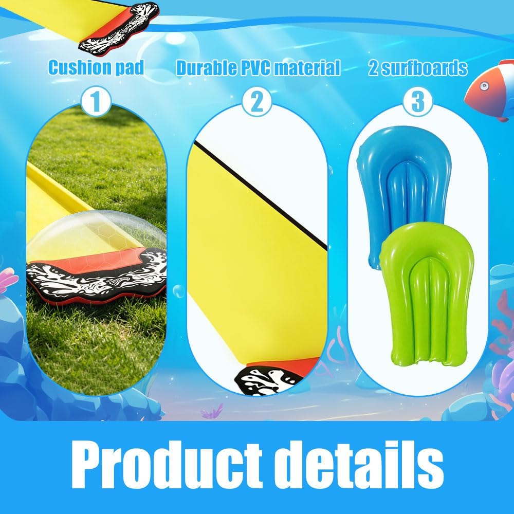 15.75ft/480cm Wasserrutsche Garten für Kinder, mit 2 Bodyboards, Wasserrutsche mit Sprinkler Sommer