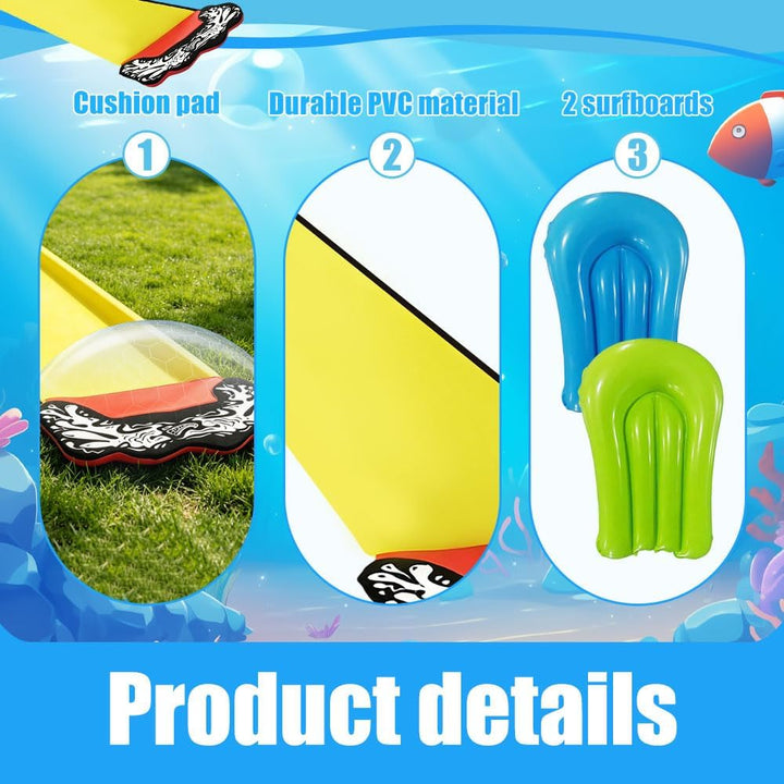 15.75ft/480cm Wasserrutsche Garten für Kinder, mit 2 Bodyboards, Wasserrutsche mit Sprinkler Sommer