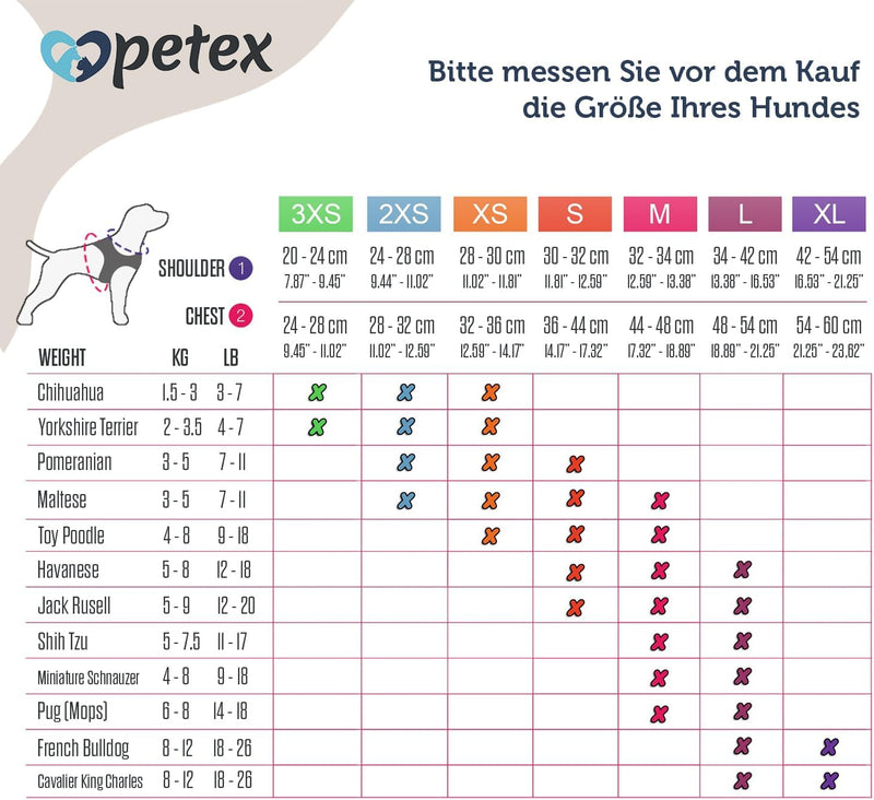 Petex Hundegeschirr für kleine & mittelgrosse Hunde - TUV Geprüft - Made in Europe - Welpengeschirr