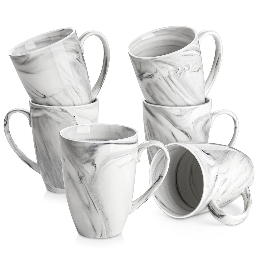 MALACASA Kaffeebecher 6er Set, Porzellan 560ML Becher Set, Grosse Moderne Kaffeetassen mit Henkel fü