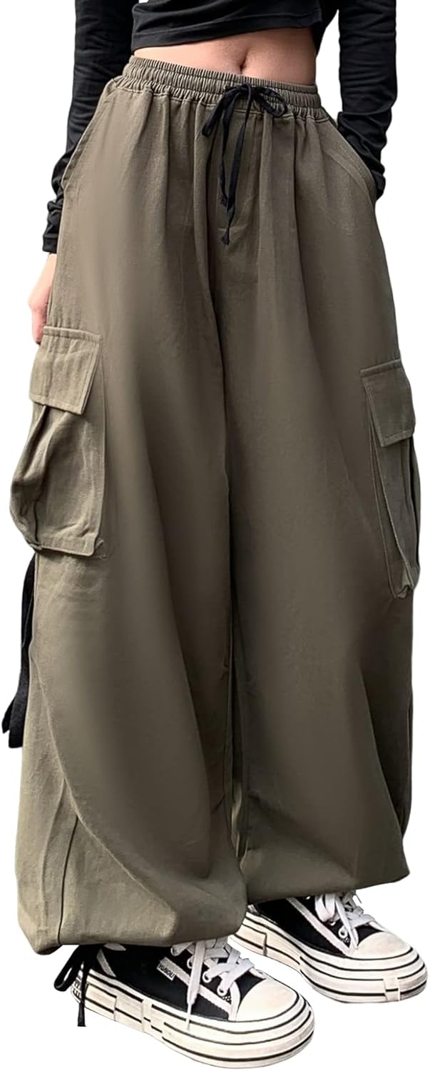 Linsennia Parachute Pants Y2k Cargohose Damen Baggy Hose Mädchen Weite Cargo Pants High Waist Street