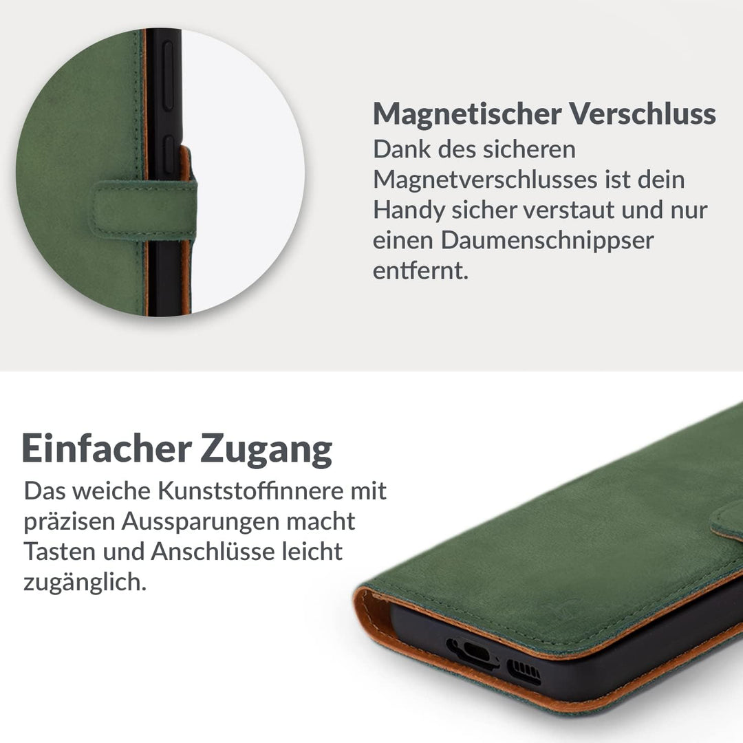 Snakehive Lederhülle für Samsung S23 Ultra – Klapphülle mit Kartenfächern & Standfunktion (Grün), Gr