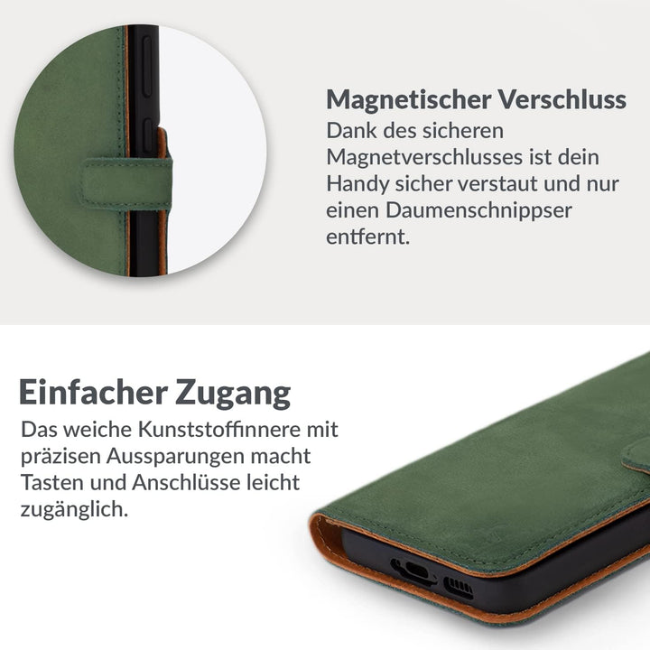 Snakehive Lederhülle für Samsung S23 Ultra – Klapphülle mit Kartenfächern & Standfunktion (Grün), Gr