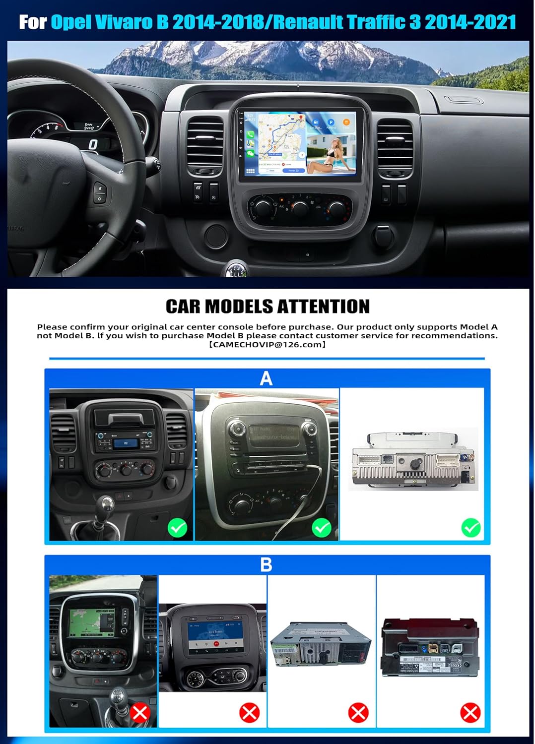 CAMECHO 4G+64G Android 15 Autoradio für Renault Traffic 3 2014-2021/Opel Vivaro B 2014-2018 mit Navi