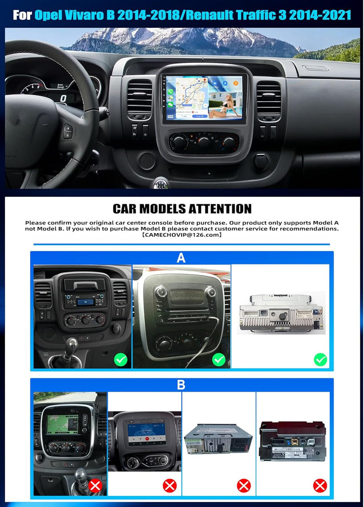 CAMECHO 4G+64G Android 15 Autoradio für Renault Traffic 3 2014-2021/Opel Vivaro B 2014-2018 mit Navi