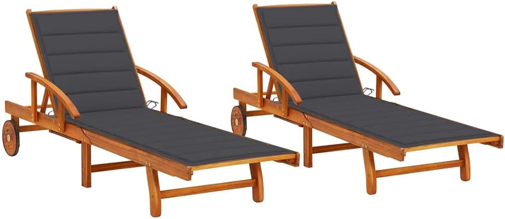 vidaXL 2X Akazienholz Massiv Sonnenliege mit Auflagen Klappbar Relaxliege Liegestuhl Gartenliege Hol