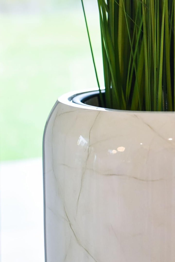 VIVANNO Pflanzkübel Pflanzgefäss Bodenvase exklusiv Cavita Weiss Marmor Hochglanz 34 x 97 cm Weiss M