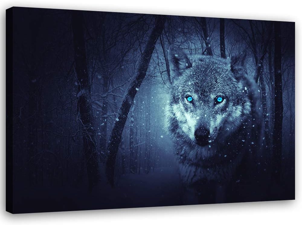 Feeby Wandbilder XXL Wolf Wald im Nebel 90x60 cm 1 Teilig Wohnzimmer Schlafzimmer Bilder Leinwandbil