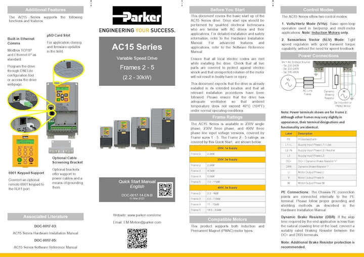 Frequenzumrichter AC15 Parker, 15G-43-0170-BF, 3Ph-400V 7,5kW 17A Filter, BG 3