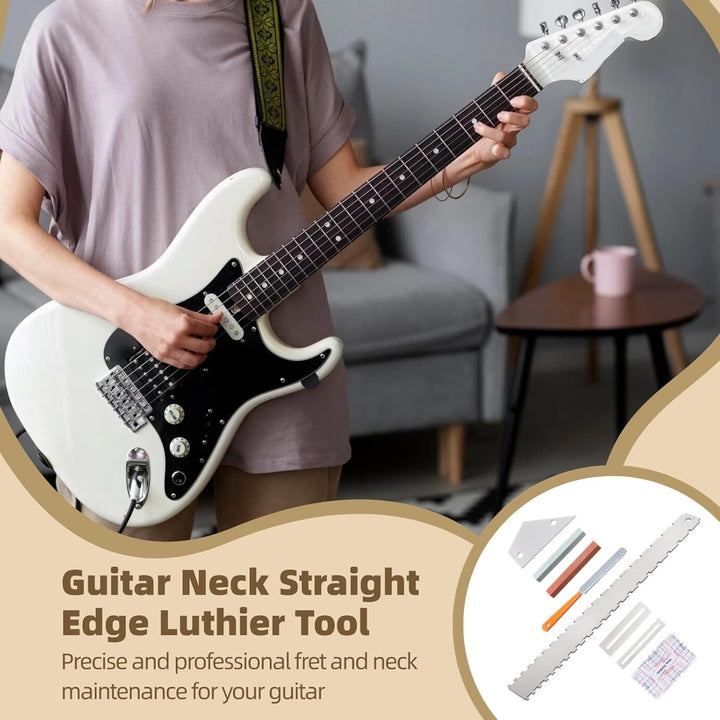 8 PCS Guitar Neck Straight Edge Kit, Gitarrenhals gekerbt gerade Kante Luthier Tool, Fret Rocker, Fr