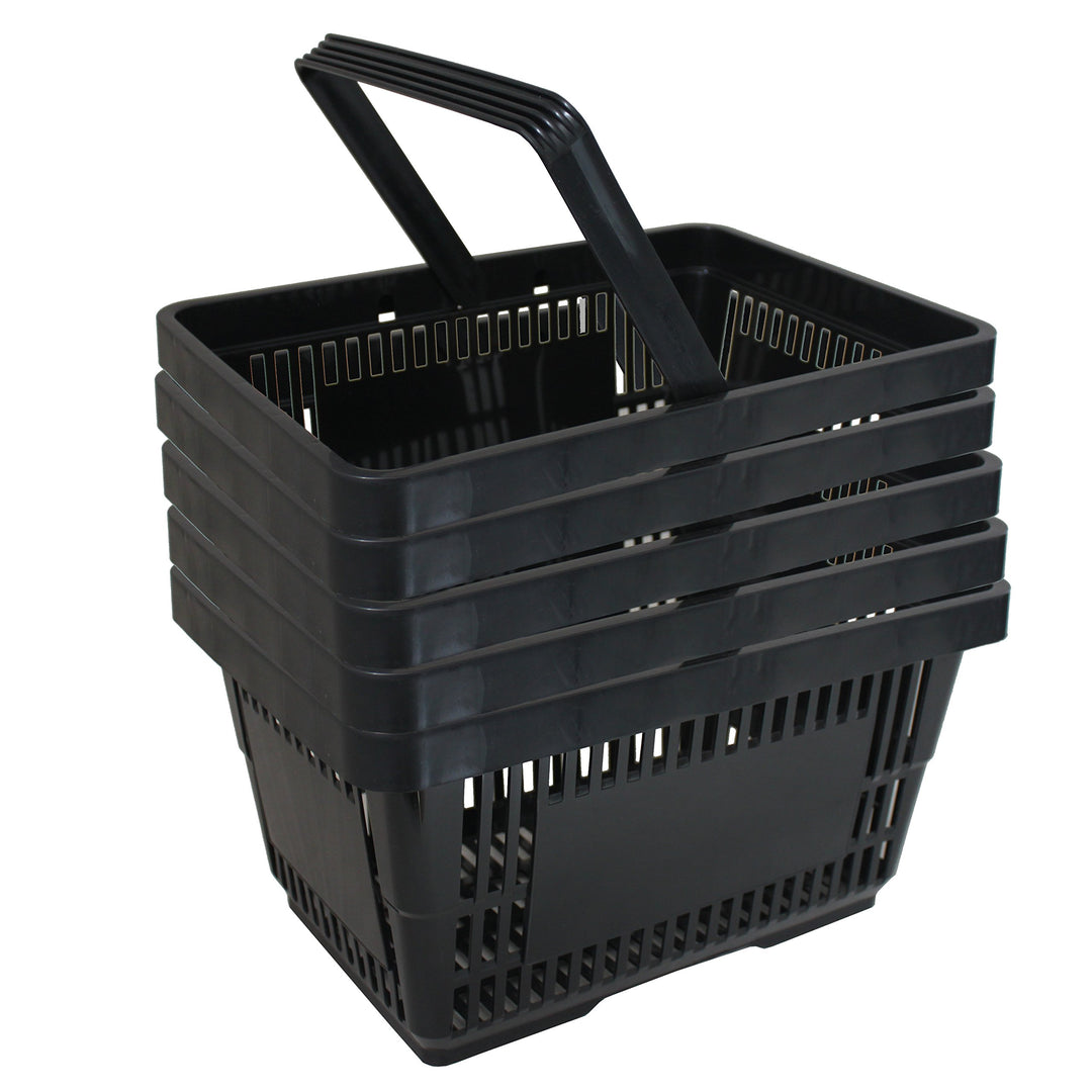 5 Einkaufskörbe aus Kunststoff Plastik mit Henkel 20 Liter 40cm stapelbar schwarz 5 Stück Schwarz