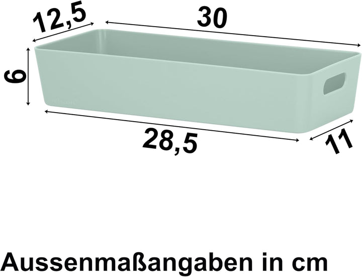 6X Ordnungsboxen - 6 cm hoch - SILBERGRÜN - 30x12,5x6cm - 1,9 Liter - Ordnungskorb - Schubladenorgan