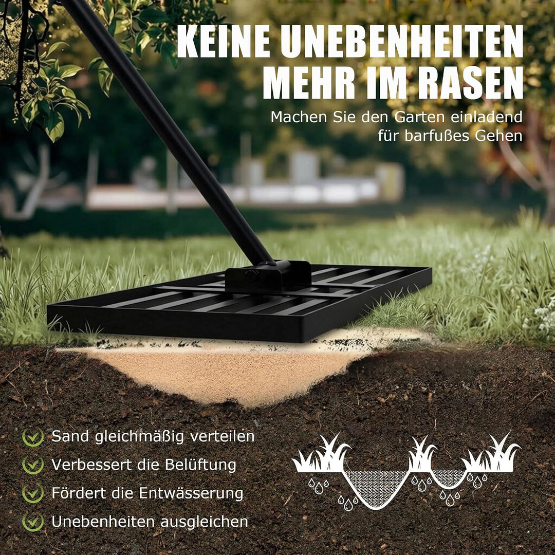 Rasenrakel Nivellierrechen Rasen Rakel, Metallstiel Rasenwerkzeug, zum Rasensanden Nivellieren Eineb