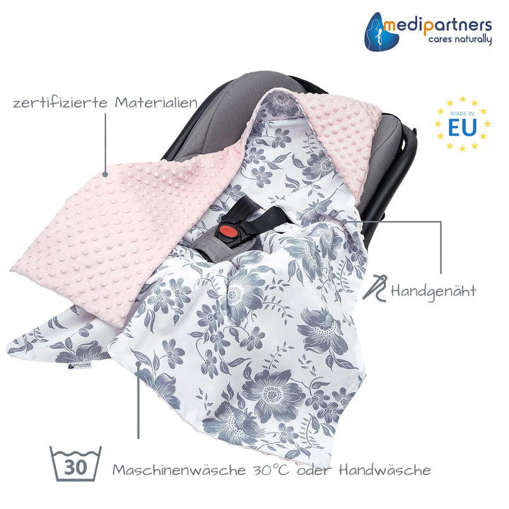 Medi Partners Einschlagdecke 100% Baumwolle 85x85cm Kuscheldecke für Kinderwagen Babyschale universa
