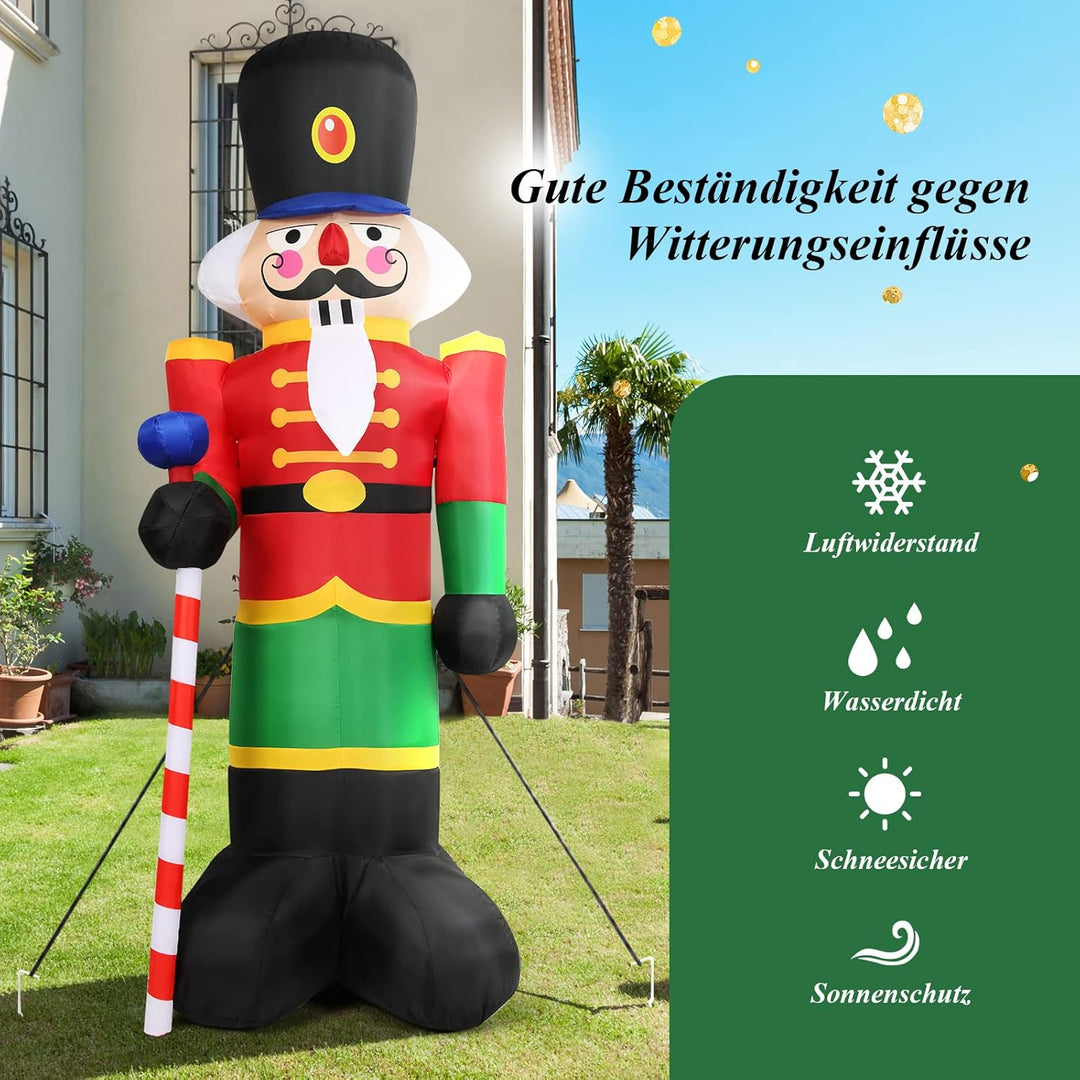 GOPLUS 240 cm Nussknacker Soldat, Aufblasbare Weihnachtsfigur, Weihnachtsdeko mit LED-Beleuchtung, m