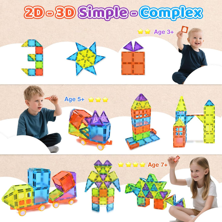 Magnetische Bausteine, 122 Teile Magnetbausteine STEM Magnet Spielzeug Kinder, Magnet Bausteine für
