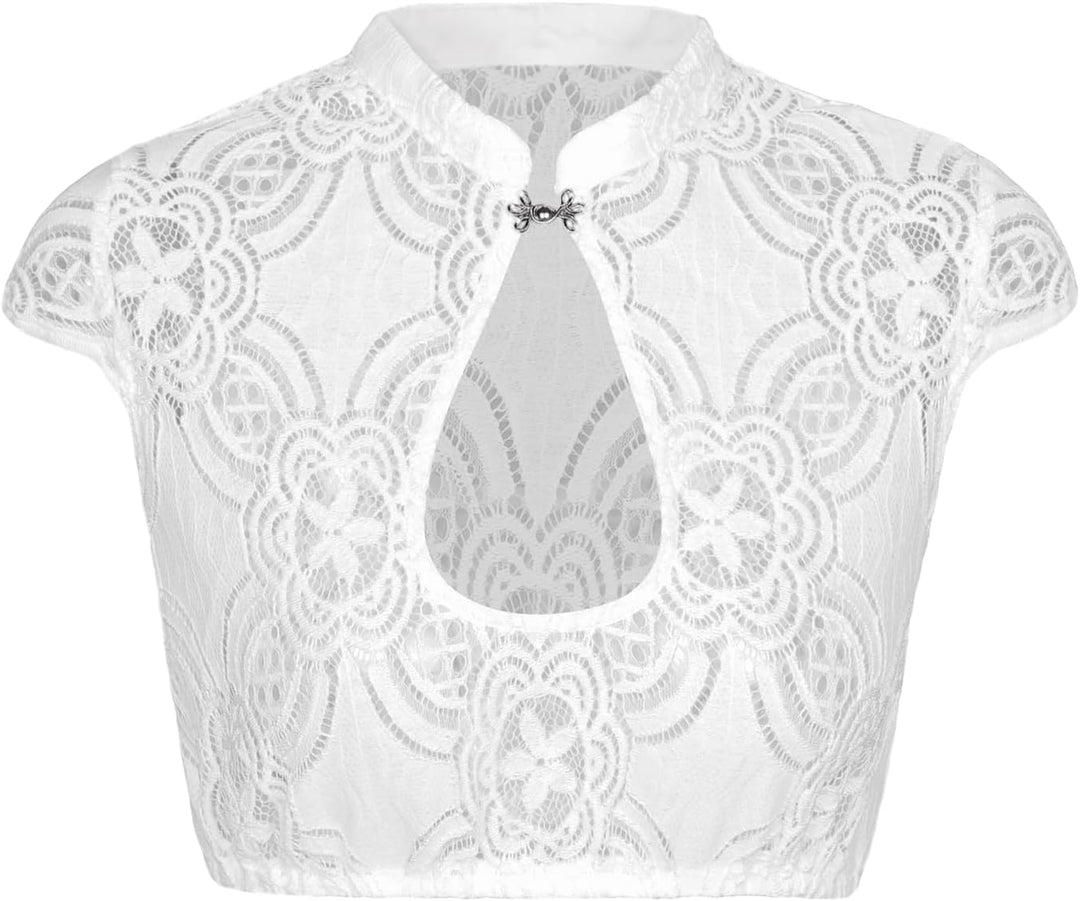 Dirndlparty Dirndlbluse Flügelärmel, Damen Mandarinkragen Dirndl Bluse Oktoberfest Trachtenbluse Cre