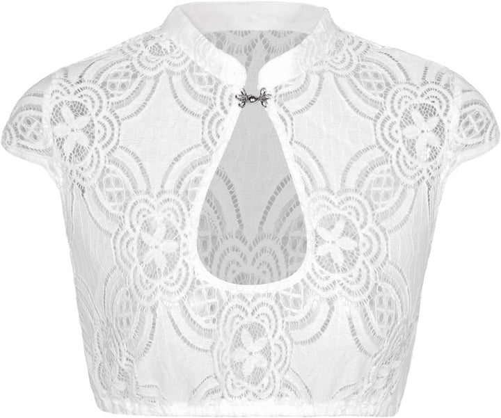 Dirndlparty Dirndlbluse Flügelärmel, Damen Mandarinkragen Dirndl Bluse Oktoberfest Trachtenbluse Cre