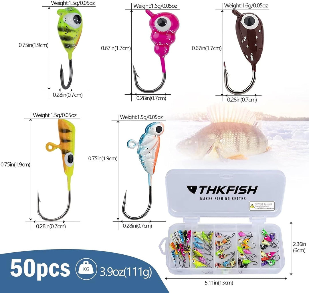 THKFISH Eisangeln Jigs Kit Eisangeln Köder für Zander Barsch Jigs Köpfe zum Eisangeln Tackle Panfish