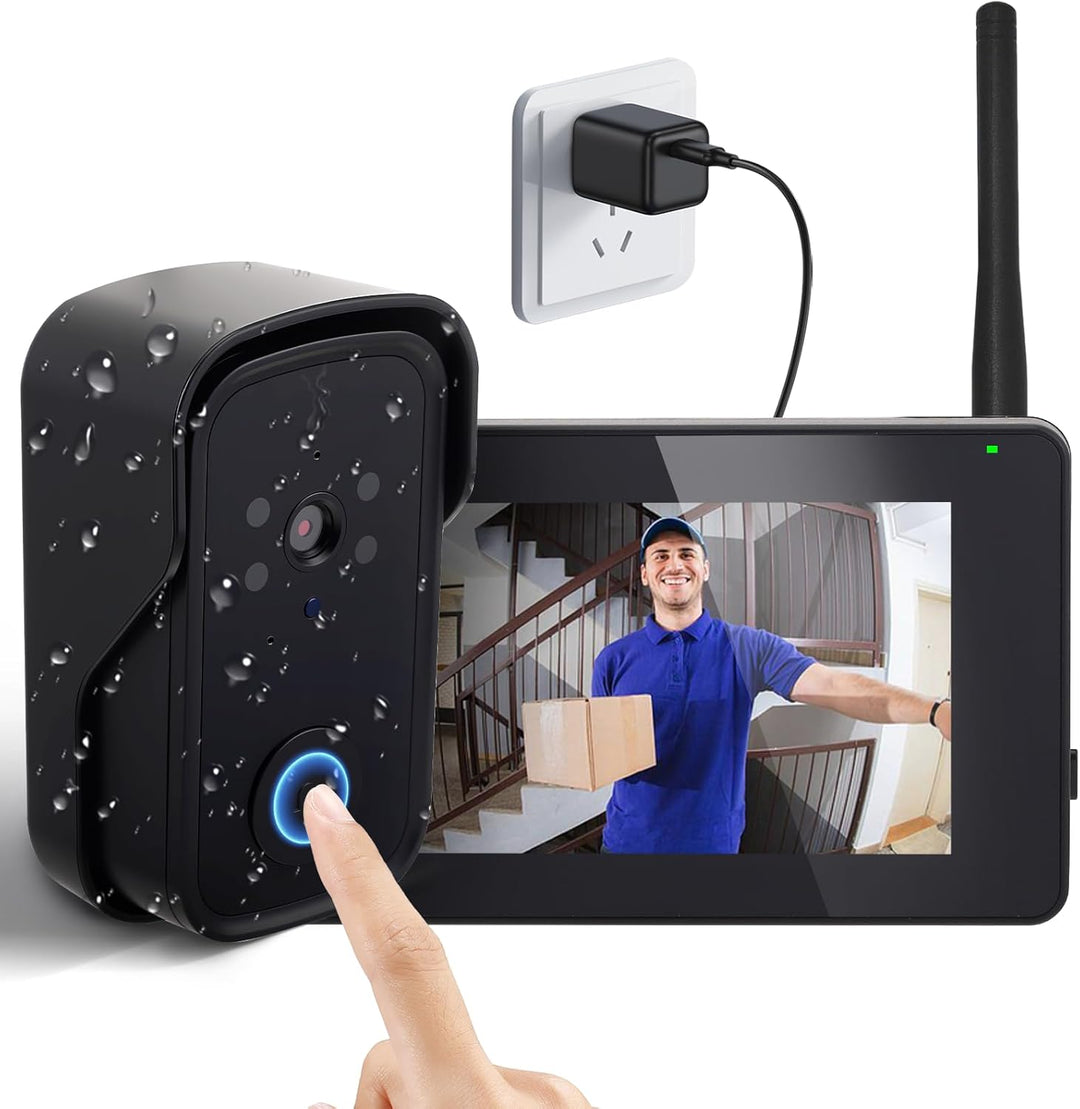 Kabellose Türklingel mit Kamera1080P Video,Kabellose Video Türklingel Kamera mit 4,3Zoll Bildschirm,