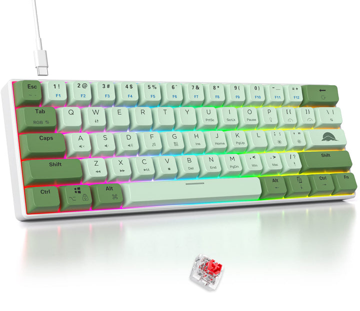 Fogruaden Matcha 60% mechanische Gaming-Tastatur, USB-C, 61 Tasten, RGB-Hintergrundbeleuchtung, rote