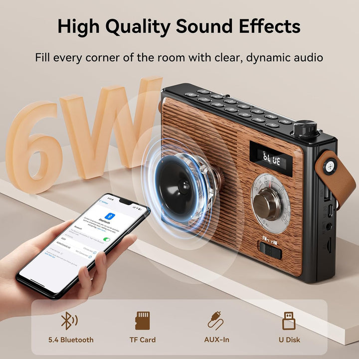 COLSUR Retro Radio mit Bluetooth Lautsprecher, Tragbarer Vintage Radio mit AM/FM Radios mit Batterie