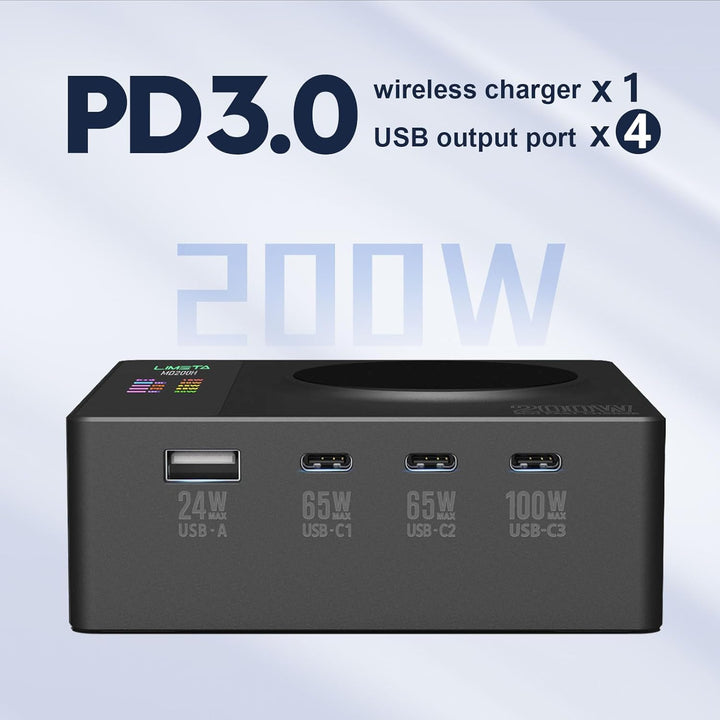 LIMETA 5-Port Ladegerät USB C Schnellladegerät PD3.0 Kabellos Magnetisch Induktive Handy Ladestation