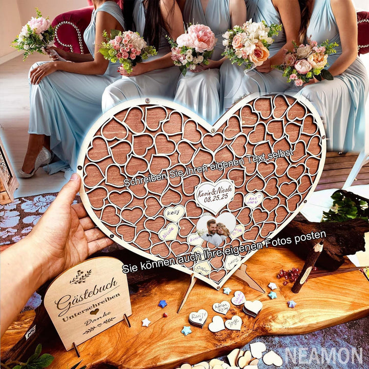 Hochzeit Gästebuch aus Holz in Herzform, Gästebuch für Hochzeit, Geburtstag, Jahrestag, Party-Dekora