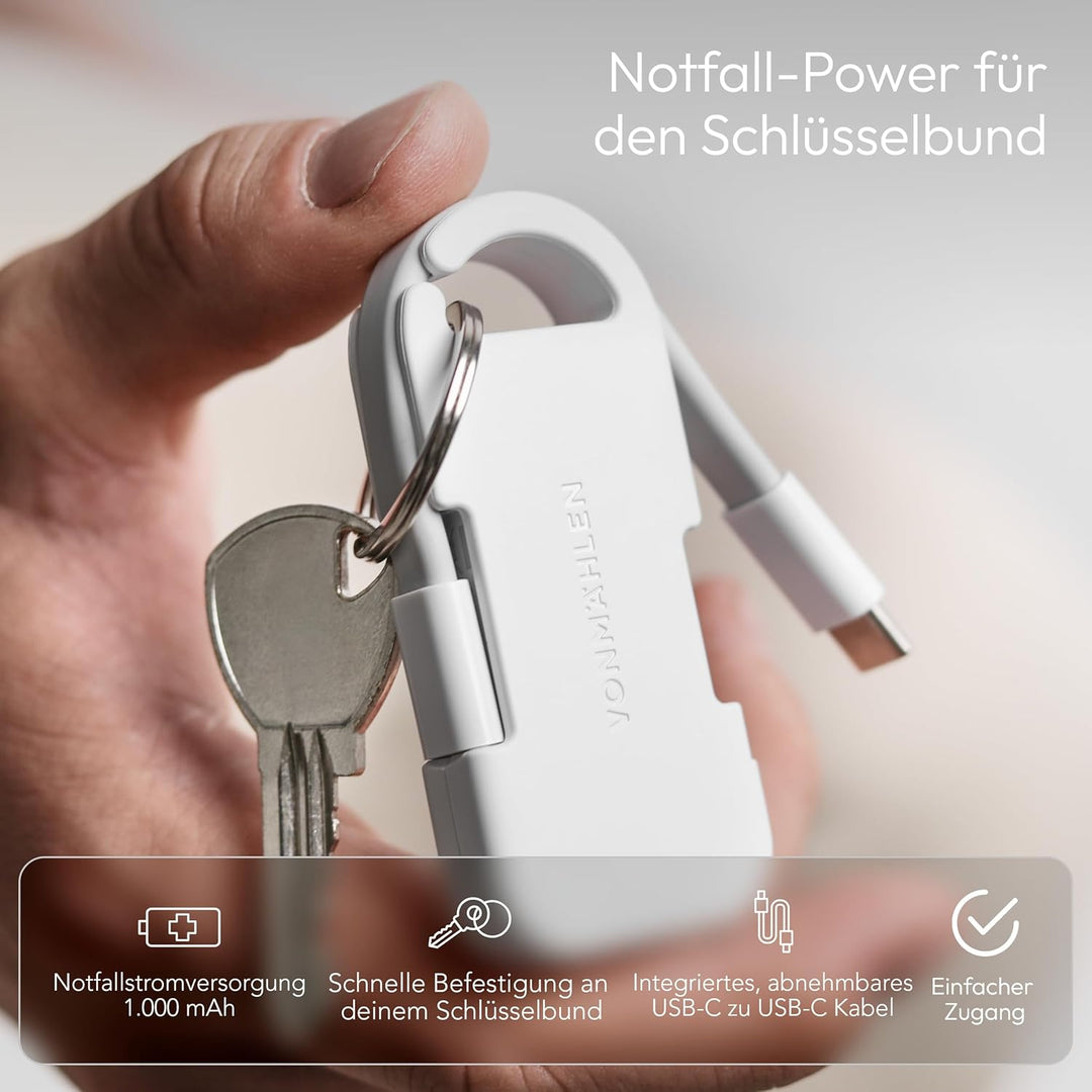 VONMÄHLEN Evergreen Go - USB-C Powerbank mit 1.000 mAh für unterwegs, für den Schlüsselbund, Umweltb