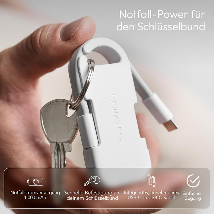 VONMÄHLEN Evergreen Go - USB-C Powerbank mit 1.000 mAh für unterwegs, für den Schlüsselbund, Umweltb