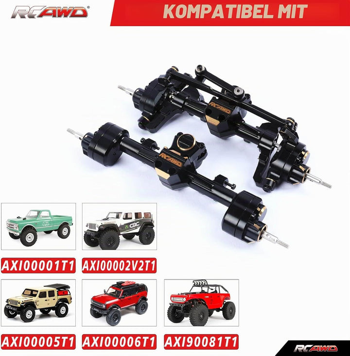 RCAWD SCX24 Axle Upgrades,CNC-gefrästes Vollmessing vorne hinten Portal-Achsengehäuse mit Stahlgetri